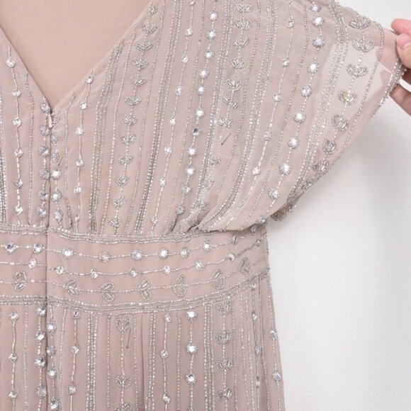 NWT Mac Duggal Beaded Cap Sleeve Column Midi Dress 16 Dark Mocha 93649 - Picture 12 of 15